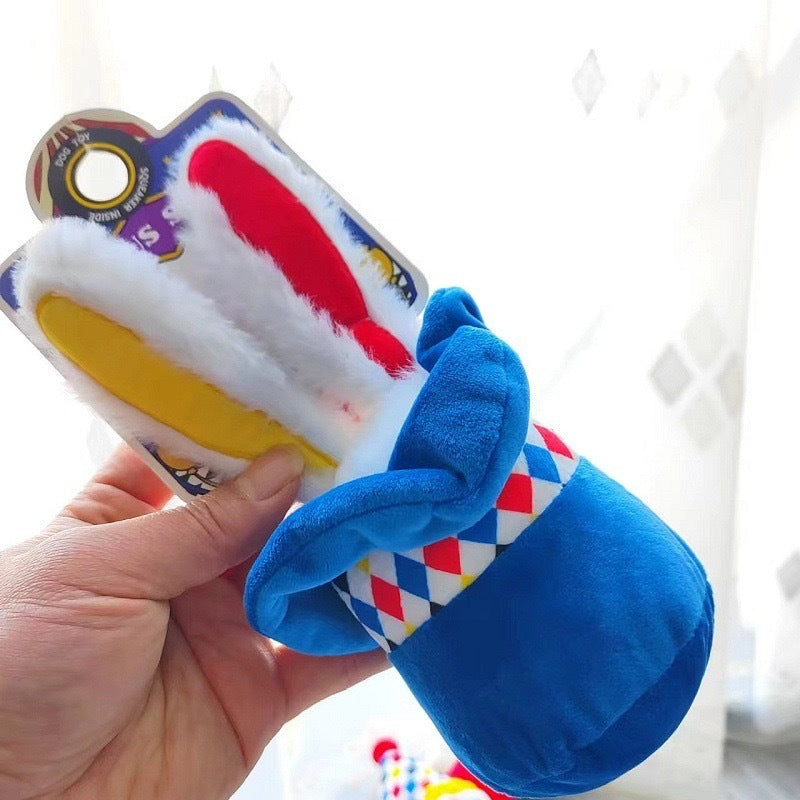 Interactive Plush Dog Toy Bundle, Clown Wobble Hammer & Bunny Squeeze Hat 2-Pack