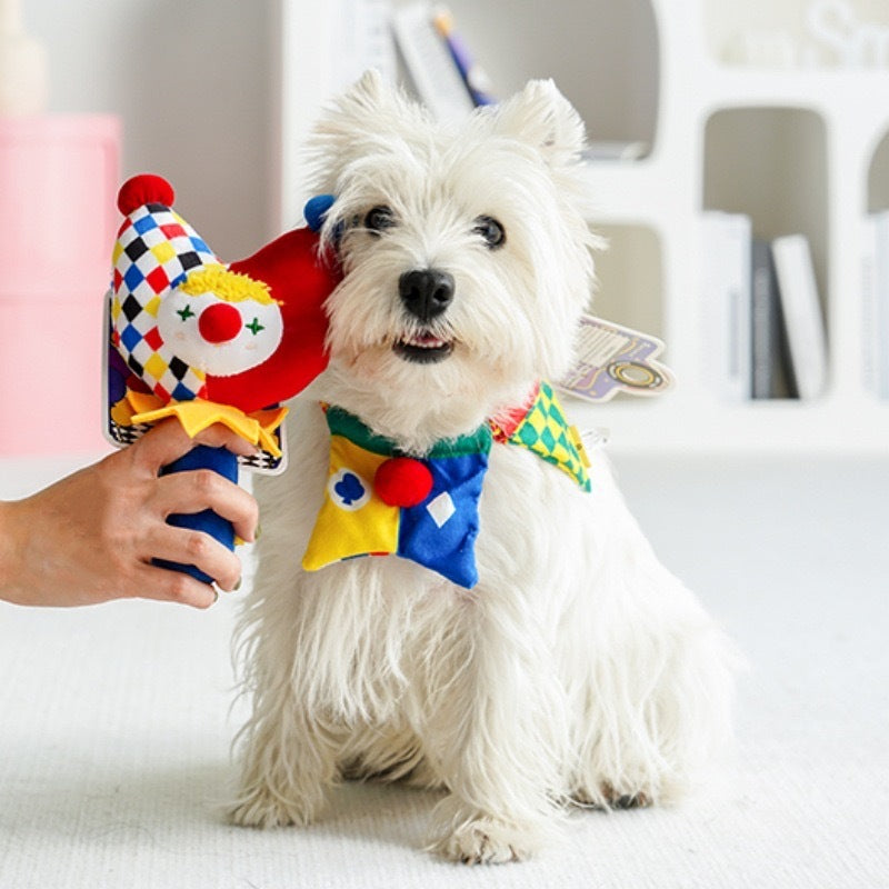 Interactive Plush Dog Toy Bundle, Clown Wobble Hammer & Bunny Squeeze Hat 2-Pack