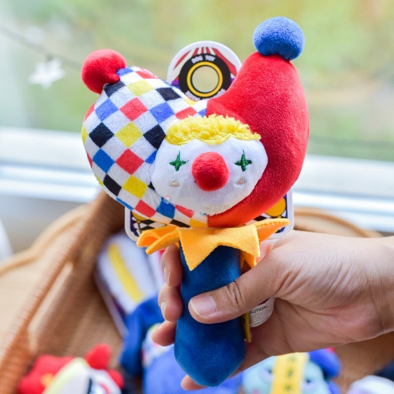 Interactive Plush Dog Toy Bundle, Clown Wobble Hammer & Bunny Squeeze Hat 2-Pack