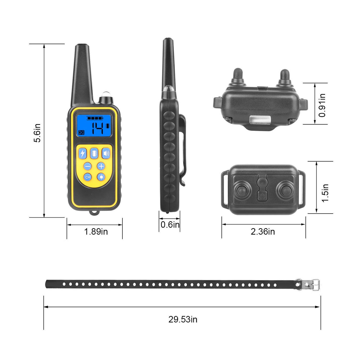 1Pc Dog Training Collar With Remote  IP67 Waterproof Pet Trainer 300mAh Rechargeable 875 Yard Remote Control 4 Modes Adjustable Level