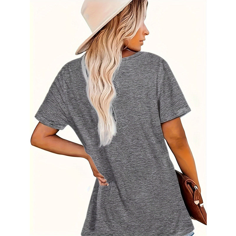 Women's Heart Football Print T-Shirt Round Neck Sporty Short Sleeve Top Summer Casual Football Tee