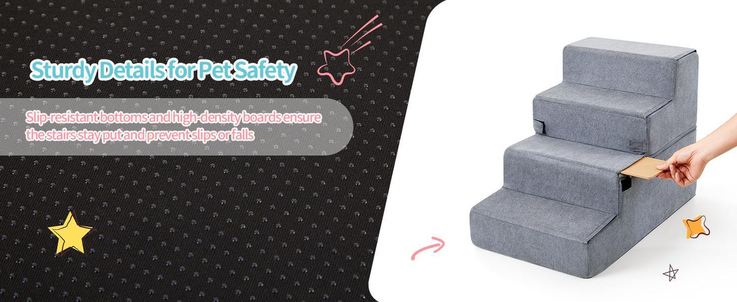 Four-step Dog Bed Indoor Non-slip Balance Pet Ramp Gray