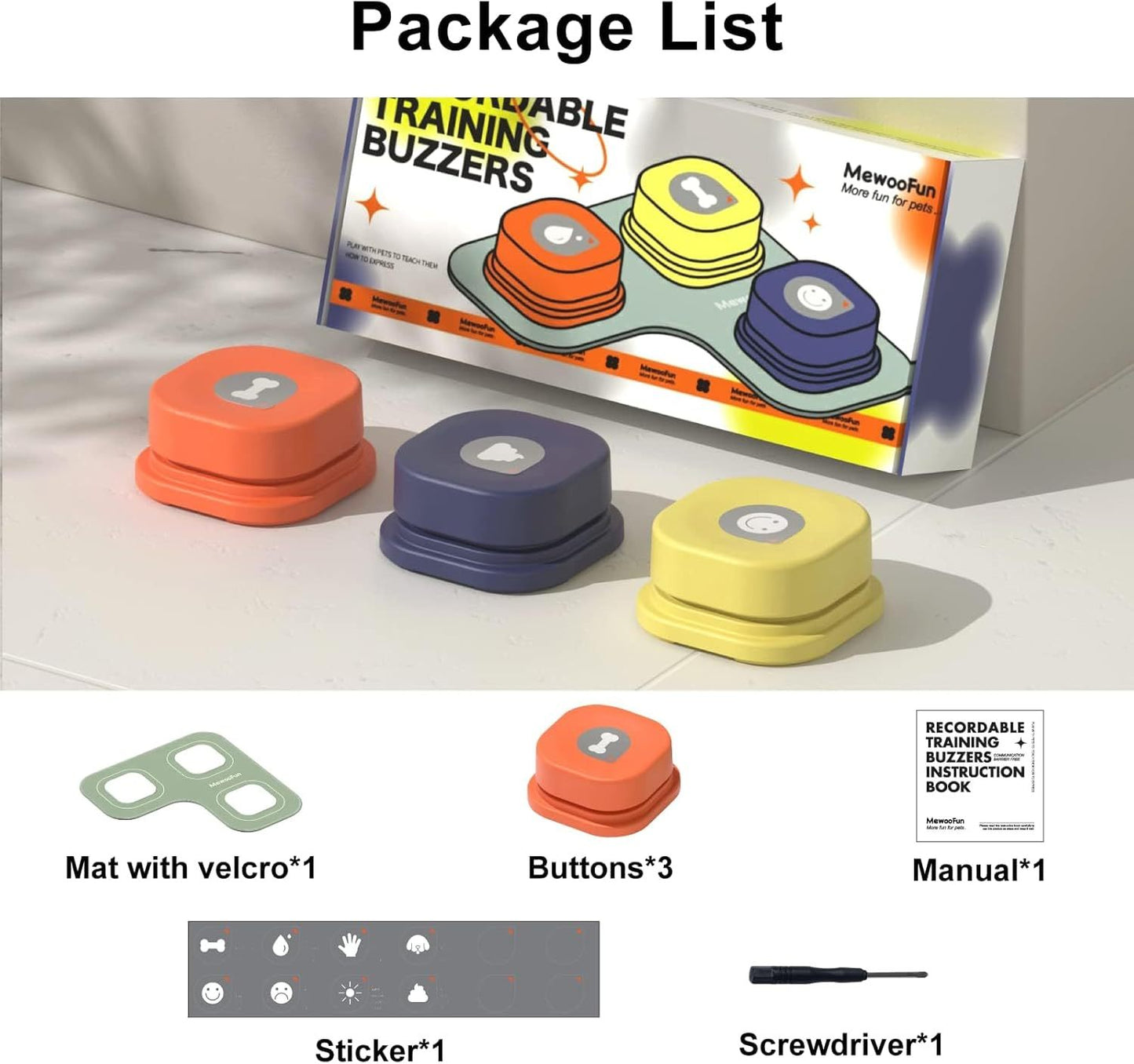MEWOOFUN Dog Talking Buttons Set - 3 Recordable Communication Buttons