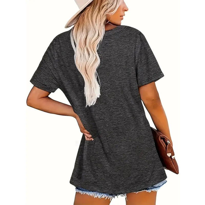 Women's 'Volleyball' Print Round Neck Tee - Sporty Summer Short Sleeve Top