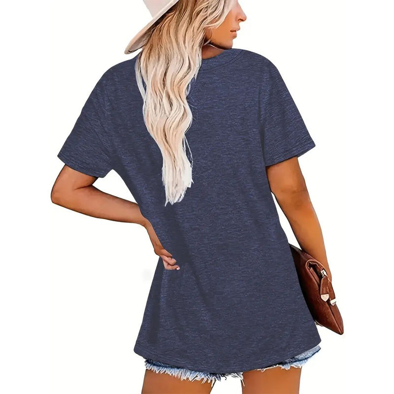 Women's Casual Short Sleeve T-Shirt Heart Puzzle Print Round Neck Summer Tee